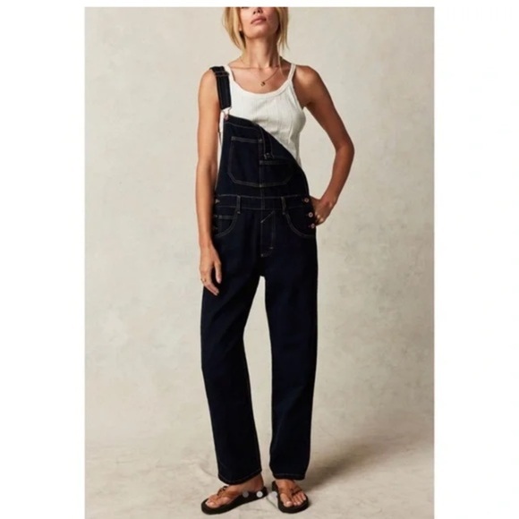 We The Free Denim - We The Free Black Denim Overalls with Pink Button Accents